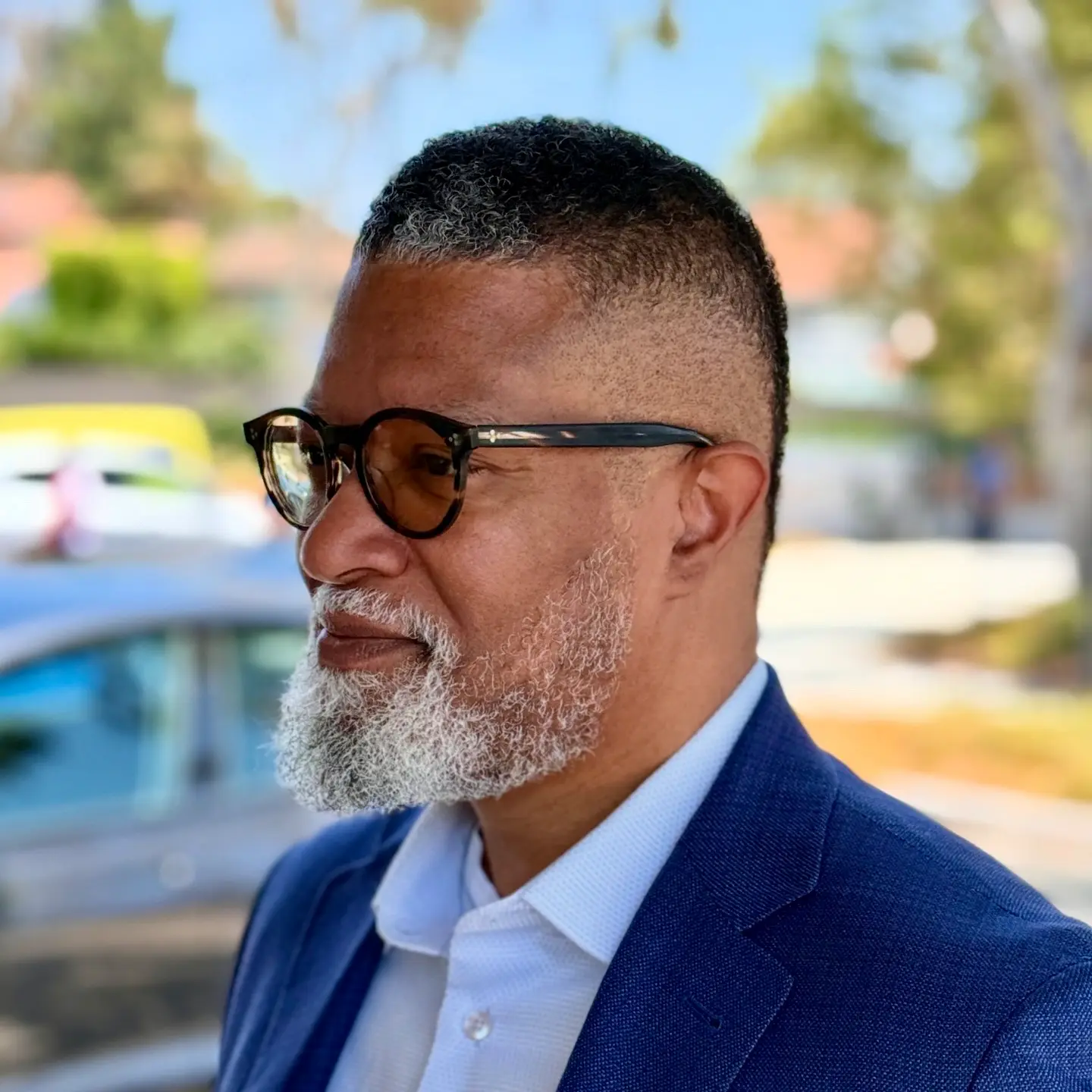 Distinguished gray beard shaped and trimmed by Reza Barber in Irvine, CA